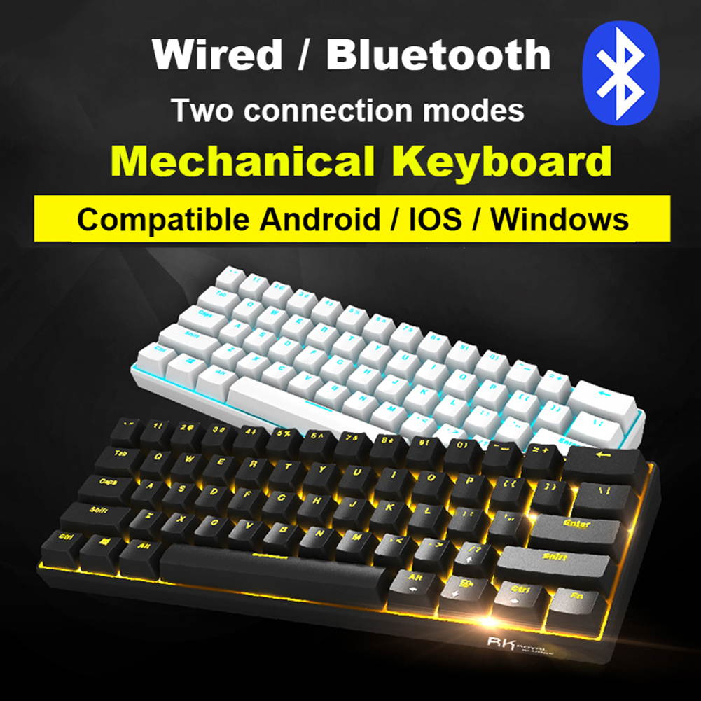 Mechanical Keyboard, RK61 Wired / Wireless Bluetooth 61 Keys LED Backlit USB Ergonomic Quickfire Keys Waterproof Gaming Keyboard with Full Anti-ghosting Keys  Rechargea Lithium Battery for Gamers