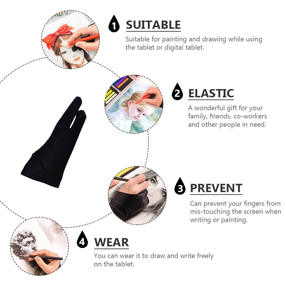 4Pcs Two Finger Gloves Professional Artist Gloves Sketching Gloves Nylon Gloves