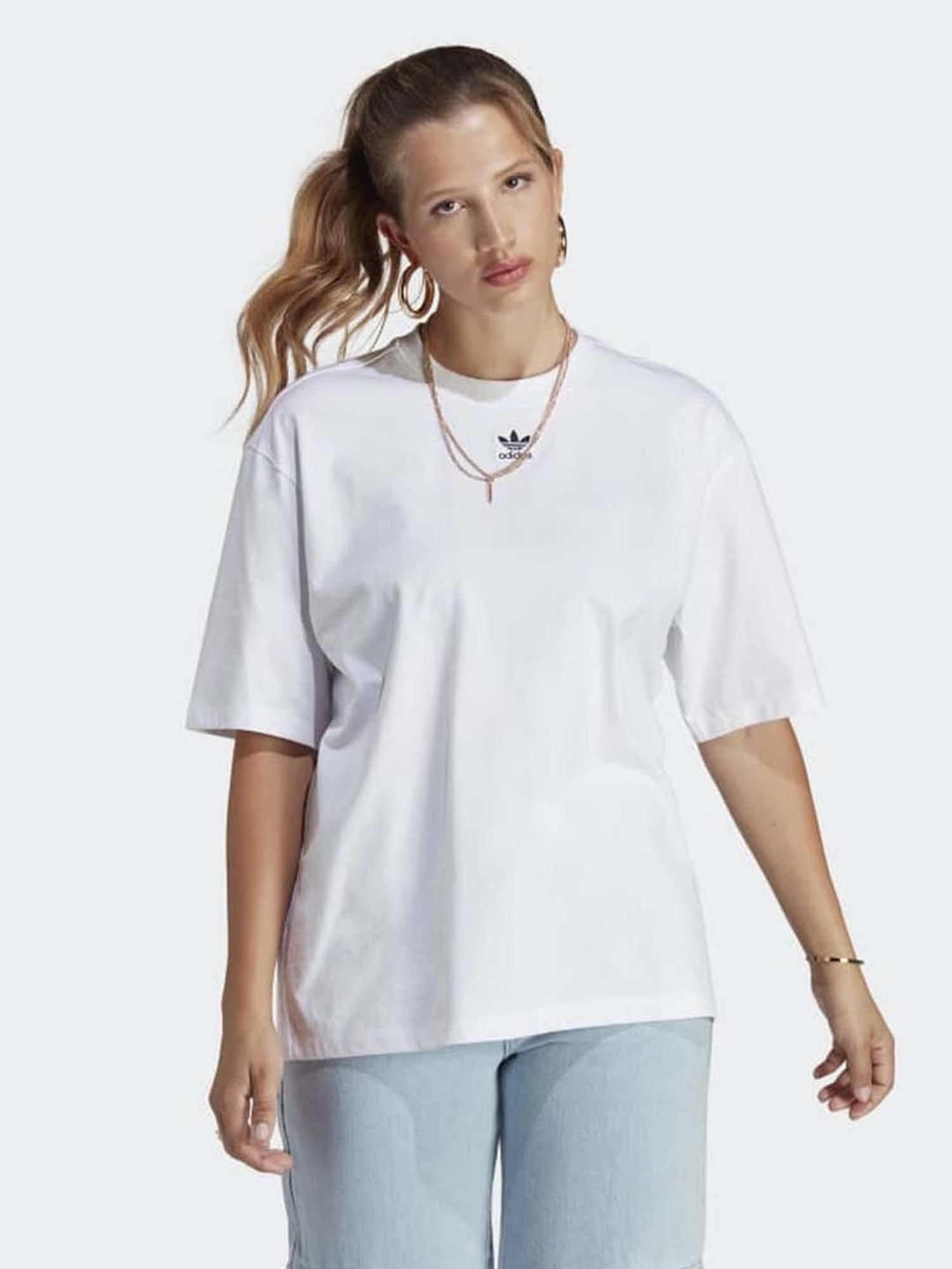 Adidas Originals White Cotton Plain Sports T-Shirt