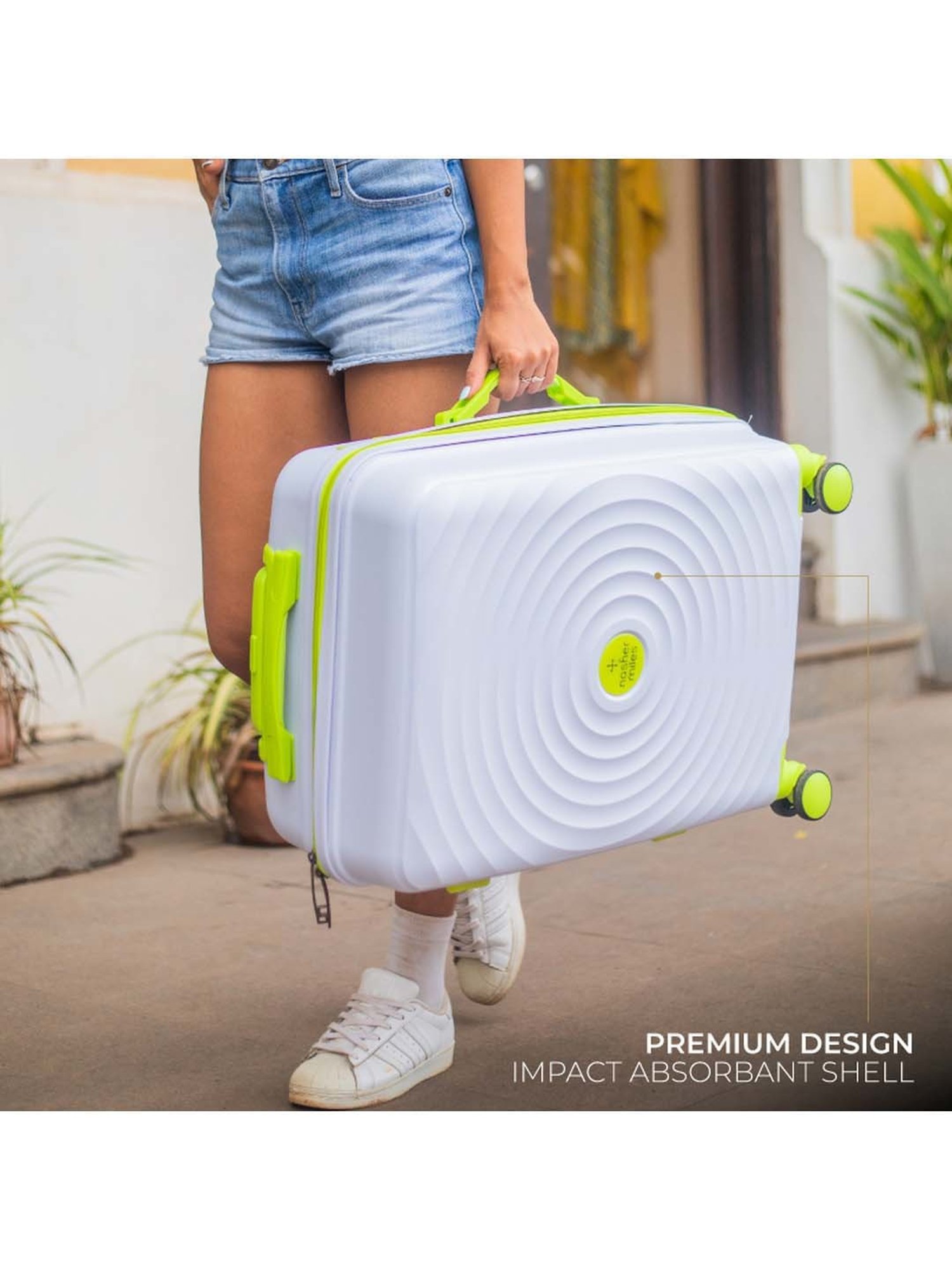 Nasher Miles Goa Hard-sided Polypropylene Set of 2 Lavender Fluorescent Green Trolley Bag(65&75Cm)