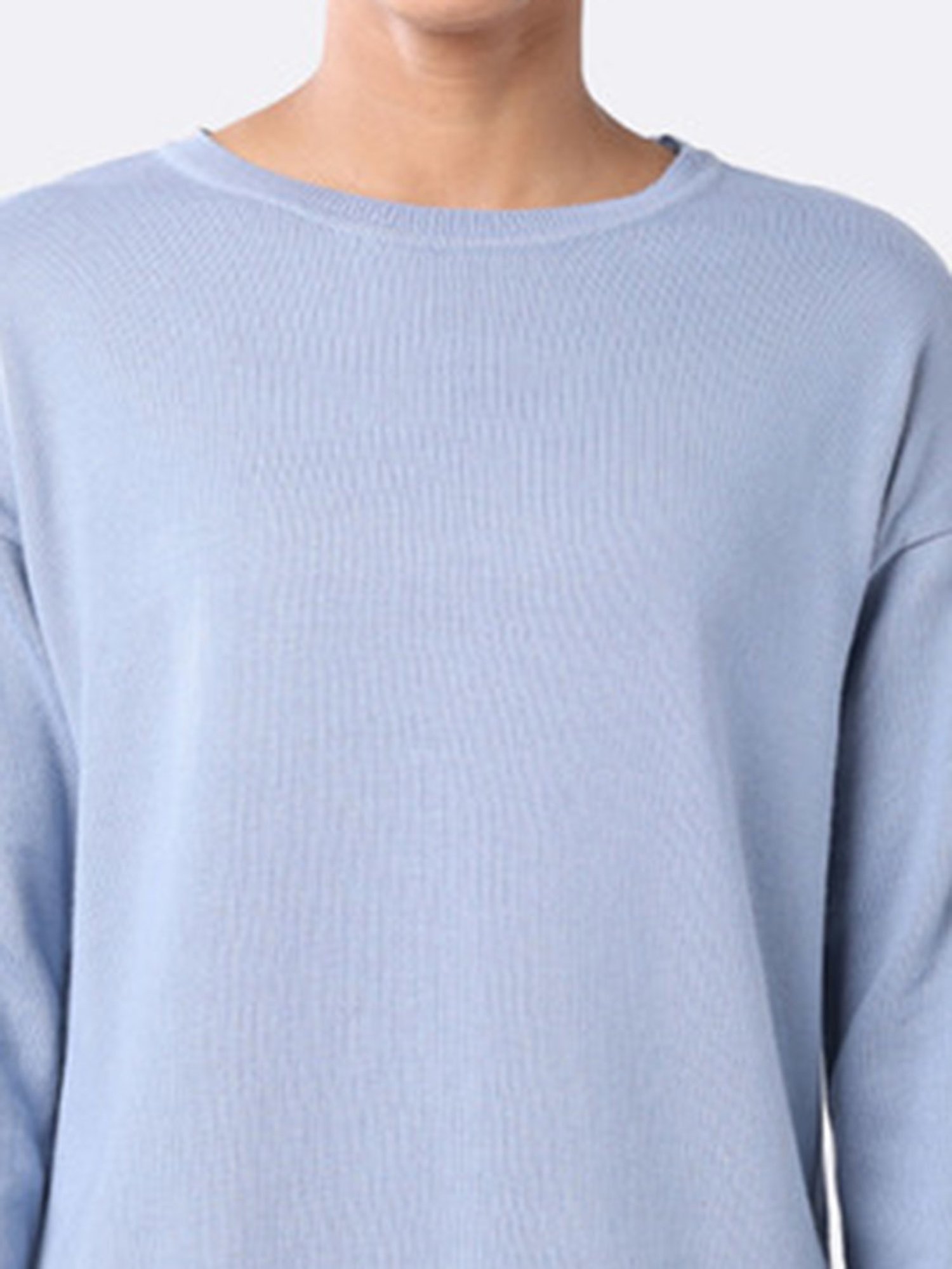 BlissClub Blue At-Ease Cotton Knit Top - Full Sleeves