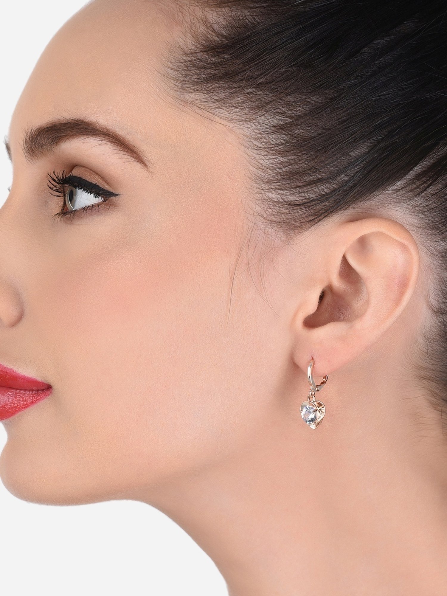 Zaveri Pearls Set of 2 Rose Gold Contemporary Cubic Zirconia Heart & Crown Drop Earrings - ZPFK13352