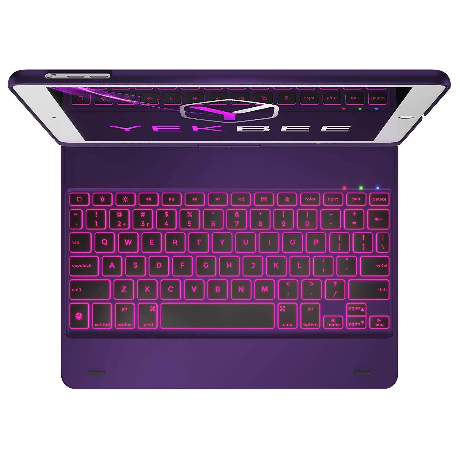 iPad Keyboard Case for iPad 2018 (6th Gen) - iPad 2017 (5th Gen) - iPad Pro 9.7 - iPad Air 2 & 1 - Thin & Light - 360 Rotatable - Wireless/BT - Backlit 10 Color - iPad Case with Keyboard (Violet)