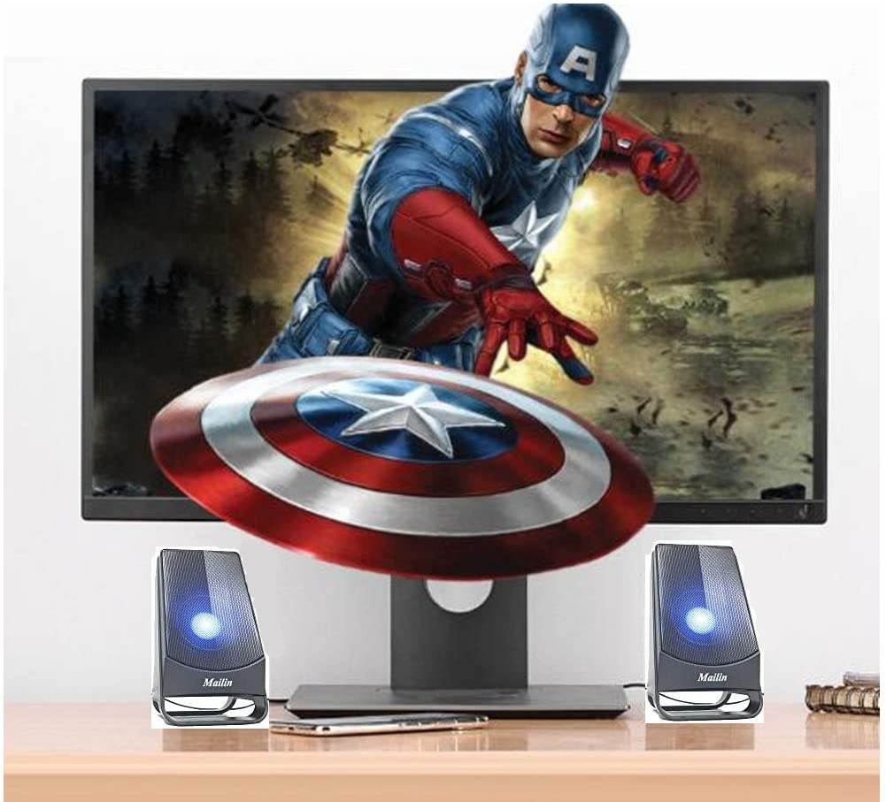 Mailin G16 Computer Speakers with Deep Bass Stereo and Blue LED Light, Dual-Channel Multimedia Speakers for PC Desktop Laptop Tablet Smartphones MP4 MP3