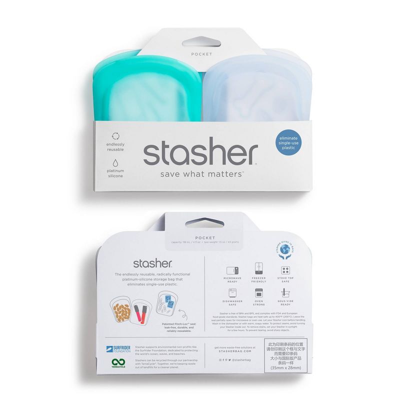 stasher Pocket Accessories Set - Clear & Blue - 2pc