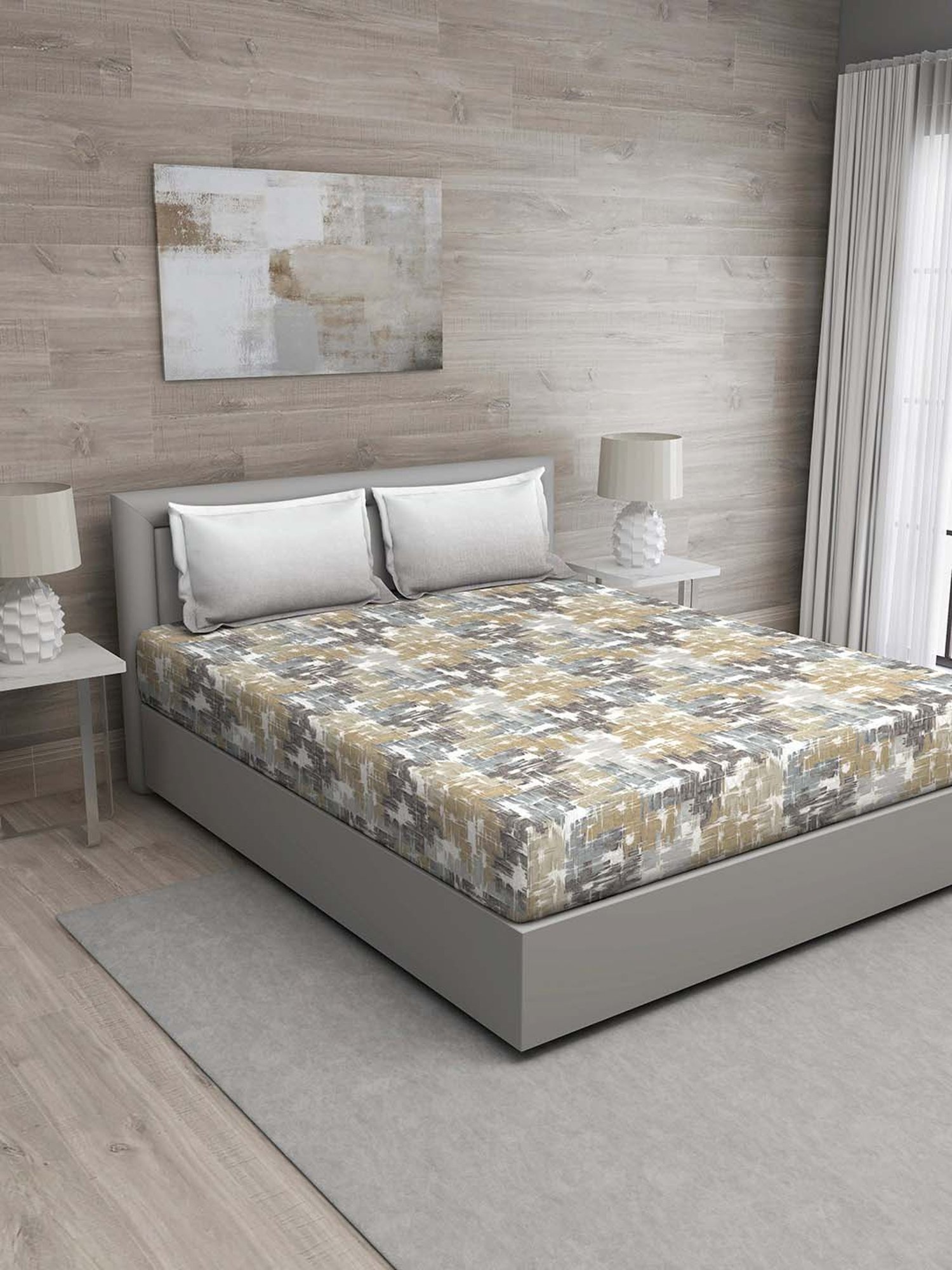 GM Brown & Grey 100% Cotton 144 TC King Bedsheet Set