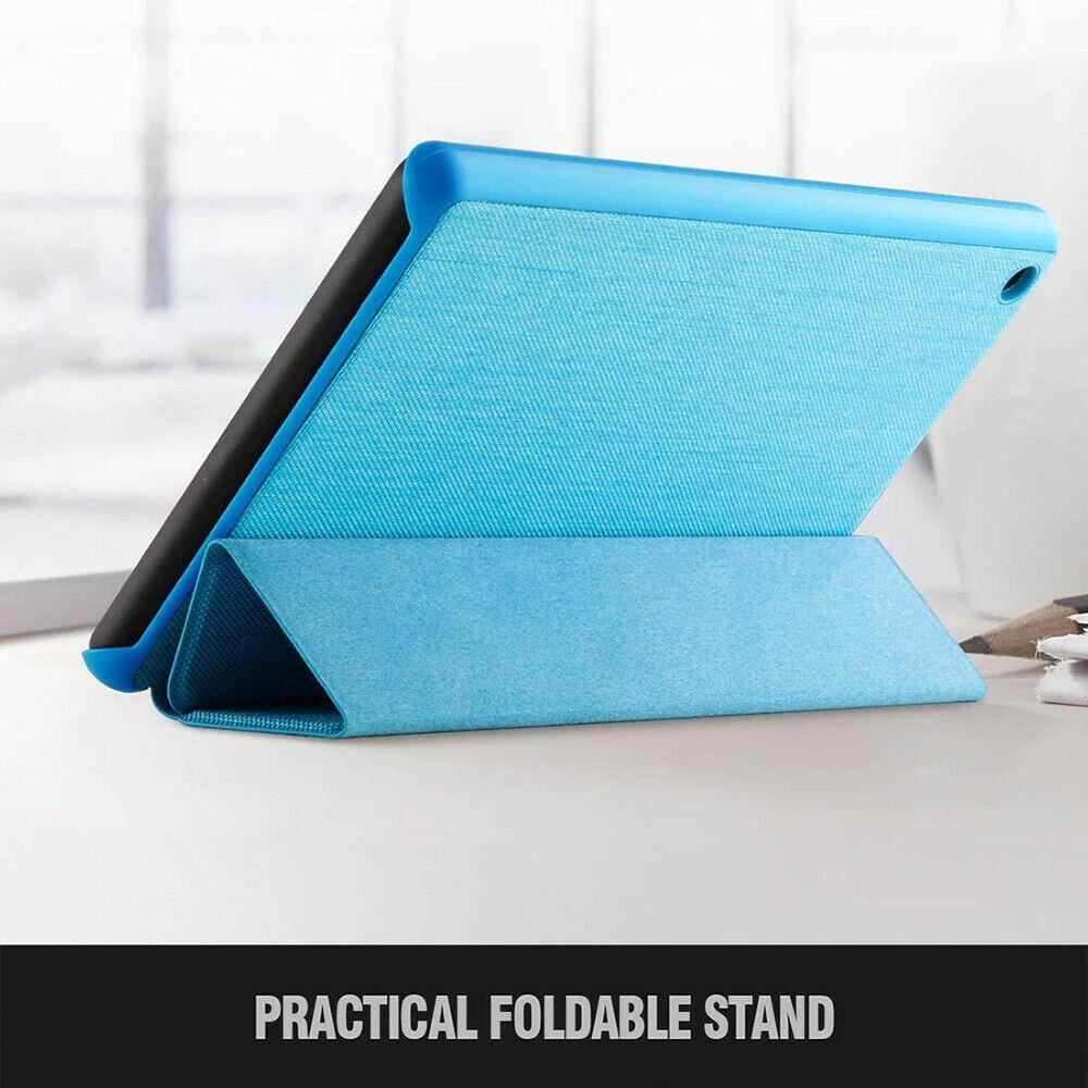 For Fire 7 (2019) Tablet Soft Leather Smart Cover Case w/Auto Sleep/Wake Blue