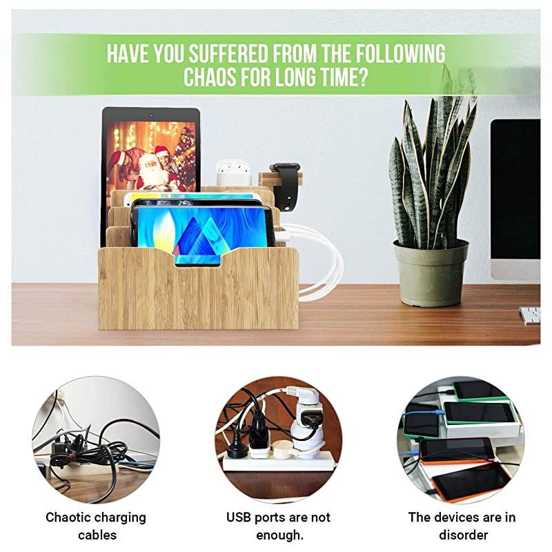 Charging Station for Multiple Devices with Integrated iWatch5 AirPods Pro Stand Desktop Charging Docking Station Organizer for iPhone 12 Tablet 5 Charging Cables IncludedNo Power Supply