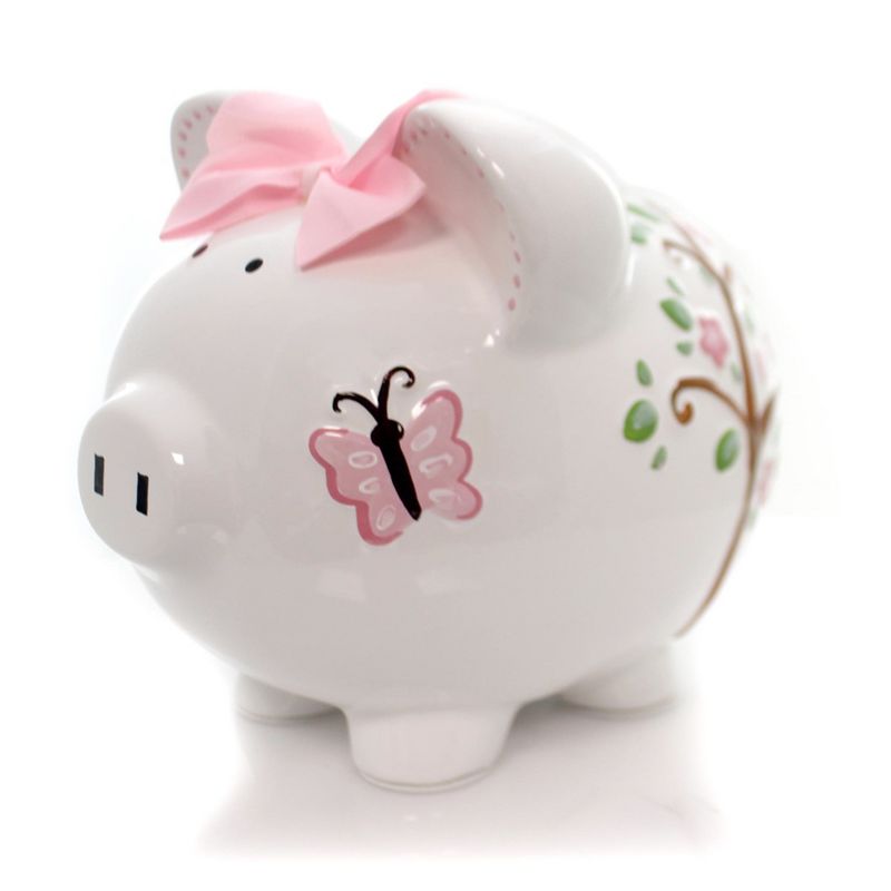 Bank 7.75" Pink Dotted Owl Piggy Bank Money Saver Butterfly  -  Decorative Banks
