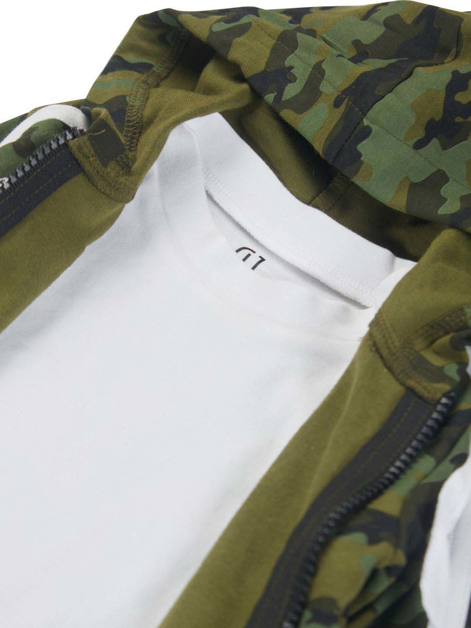 GJ baby Green & White Cotton Camouflage Full Sleeves T-Shirt Set