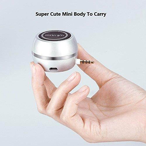 Wireless Mini Speaker with 3.5mm Aux Input Jack, 3W Loud Portable Speaker for iPhone iPod iPad Cellphone Tablet Laptop, with USB Rechargeable Battery, Gift Choice for Kids, Silver