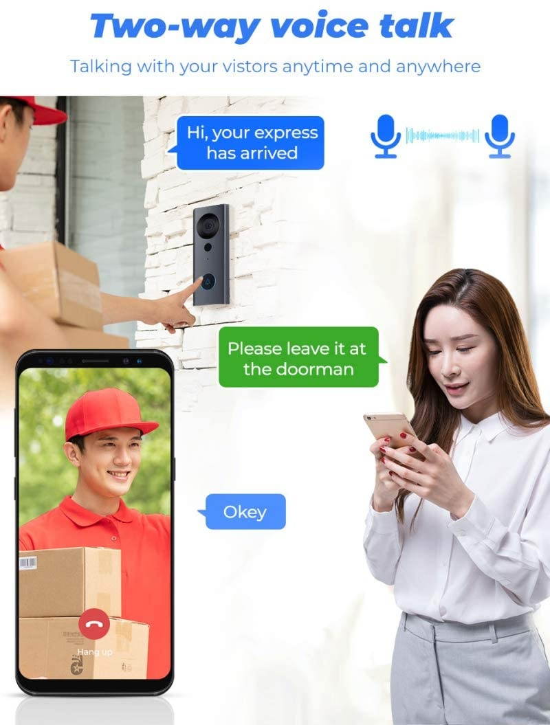 CAIXIAN Ring Doorbell Camera Wireless Security Camera System High Definition Visual Intelligent Night Vision Doorbell Camera Voice Intercom with Motion Detection(just Receiver no doorbell)