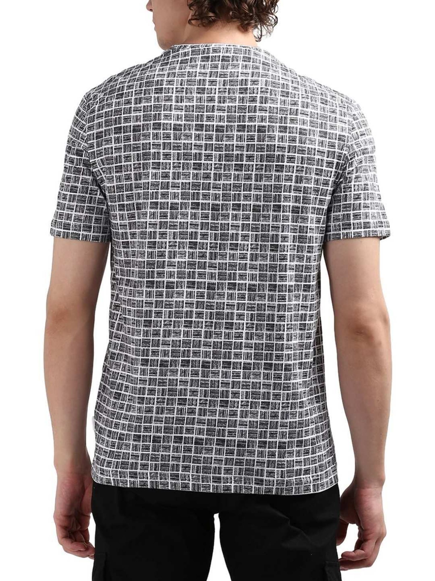 Calvin Klein Black Cotton Regular Fit Checks T-Shirt