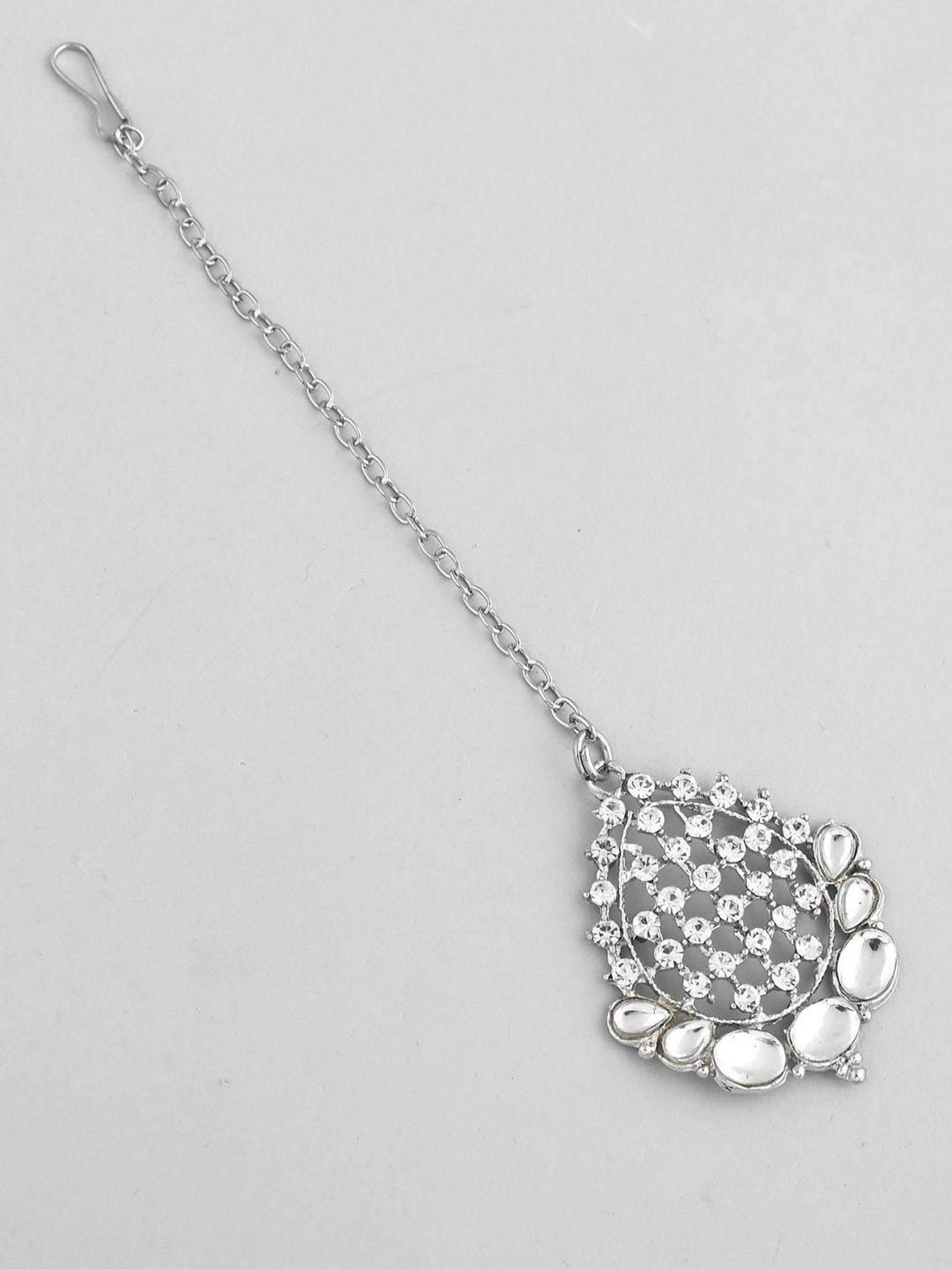 VOJ Silver Plated Cz-Stone Studded Choker Set with Mangtikka for Women