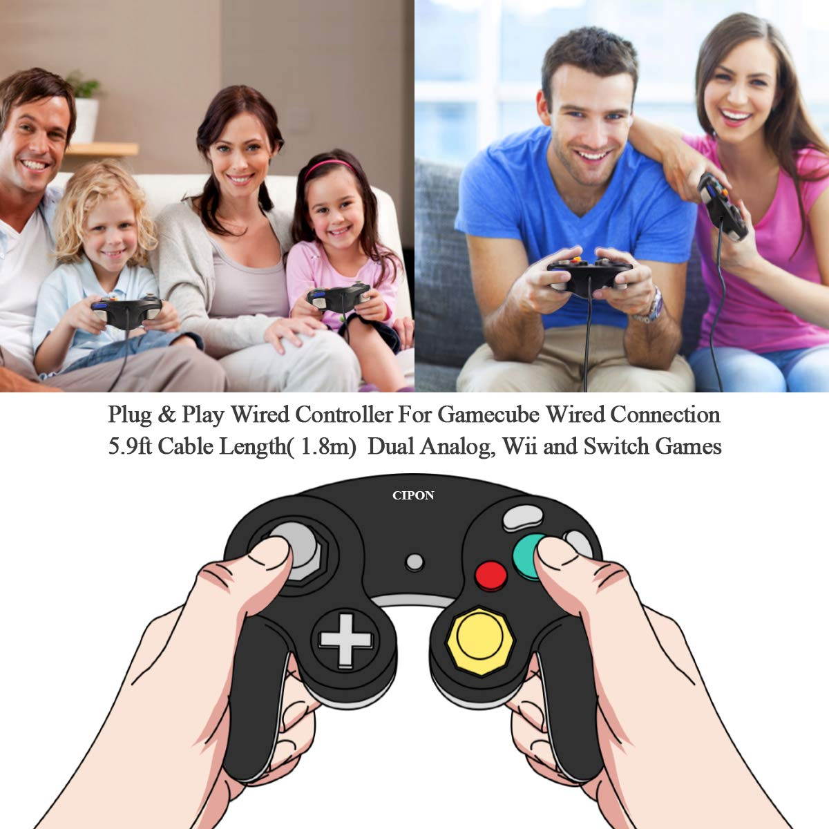Gamecube Controller Compatible with Nintendo Gamecube and Wii U Classic Wired Controller NGC Gamepad Joystick Black