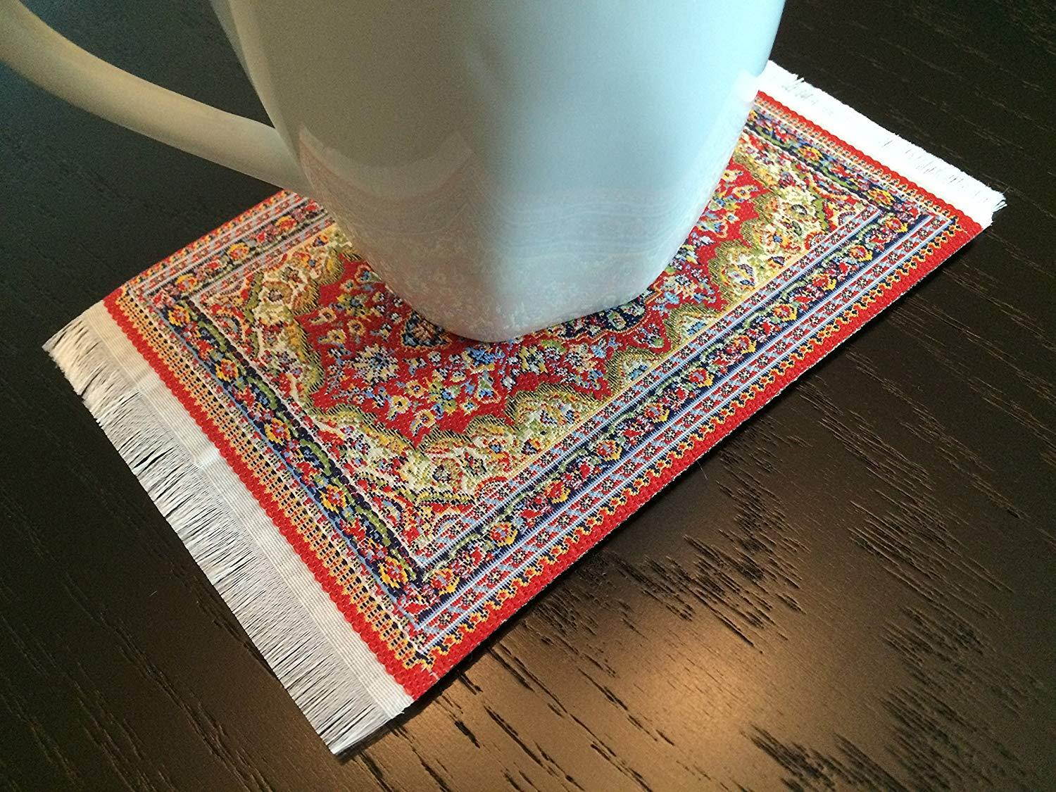 Set of Woven Rug Mouse Pad + Coaster + Bookmark - Oriental Style Carpet Mousemat Miniature Rug (Red)