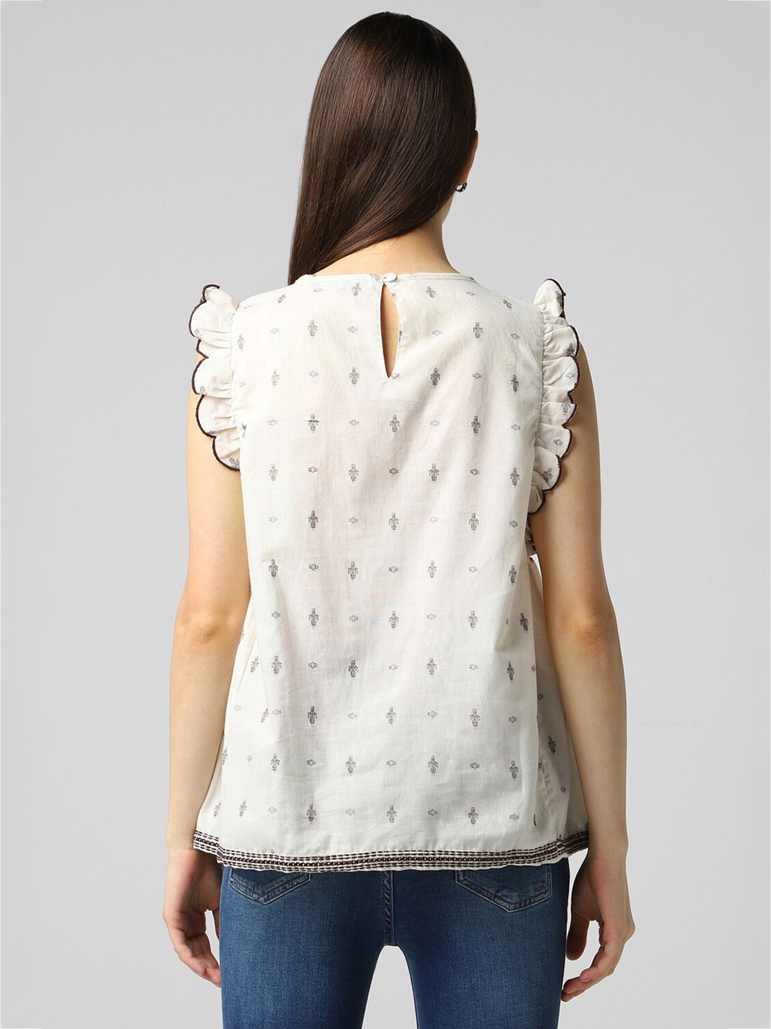 Van Heusen Beige Cotton Printed Top