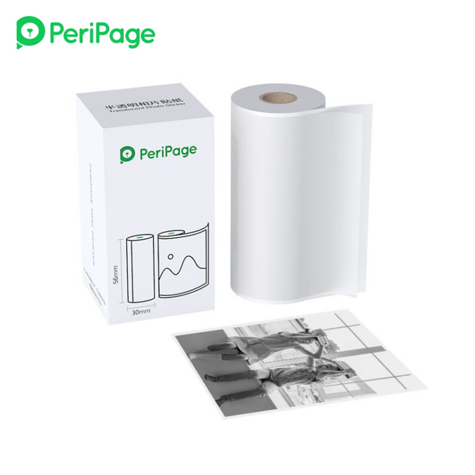 PeriPage 56 x 30mm Translucent Photo Sticker BPA-Free Adhesive Thermal Paper Roll Sticky Paper Waterproof Oil-proof Friction-proof for PeriPage A6/A8/A9/A9s/A9 Pro/A9 Max/A9s Max Mini BT Pocket