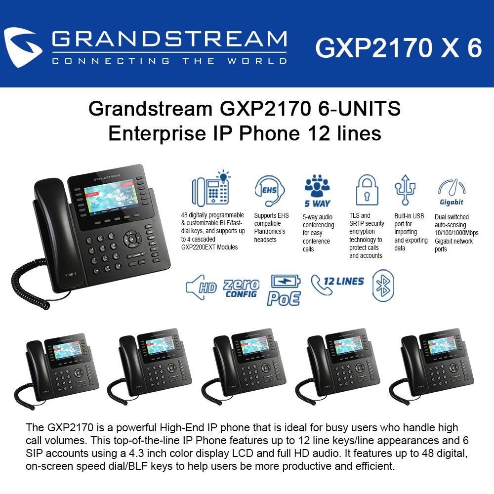 Grandstream GXP2170 6-UNITS 12 Line IP Phone, Color Display-VoIP