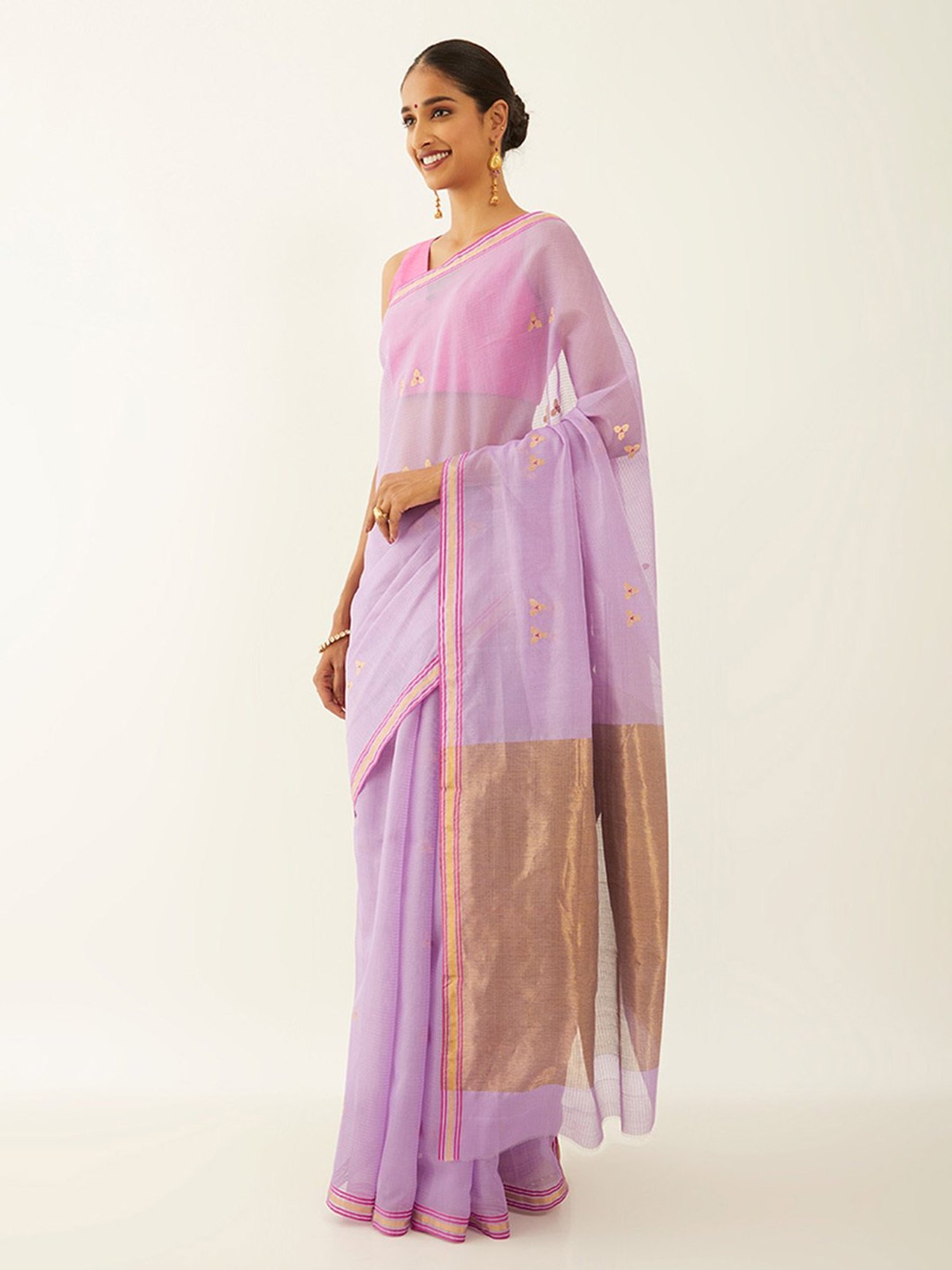 Taneira Purple Woven Chanderi Saree With Unstitched Blouse