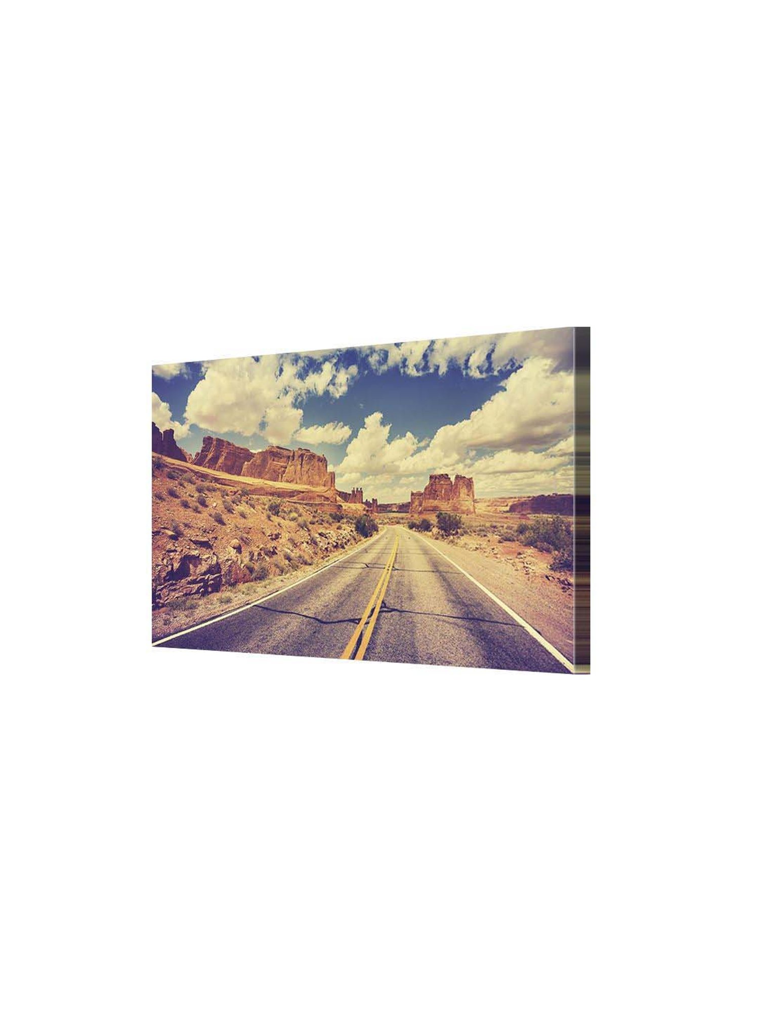 999store Brown & Blue Vintage Retro Desert Road Canvas Painting