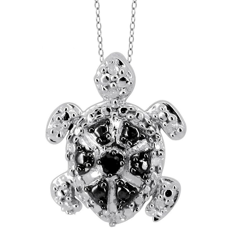 120 CT. T.W. Round-Cut Black and White Diamond Prong Set Turtle Pendant- White (18")
