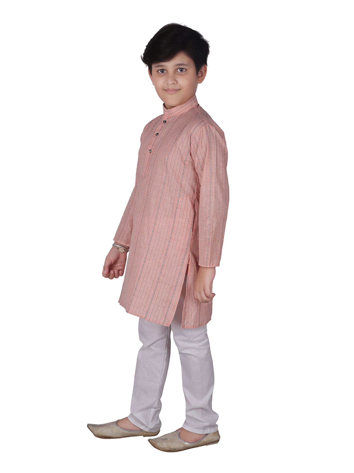 Pro-Ethic Style Developer Kids Dusty Pink & White Printed Full Sleeves Kurta with Pyjamas
