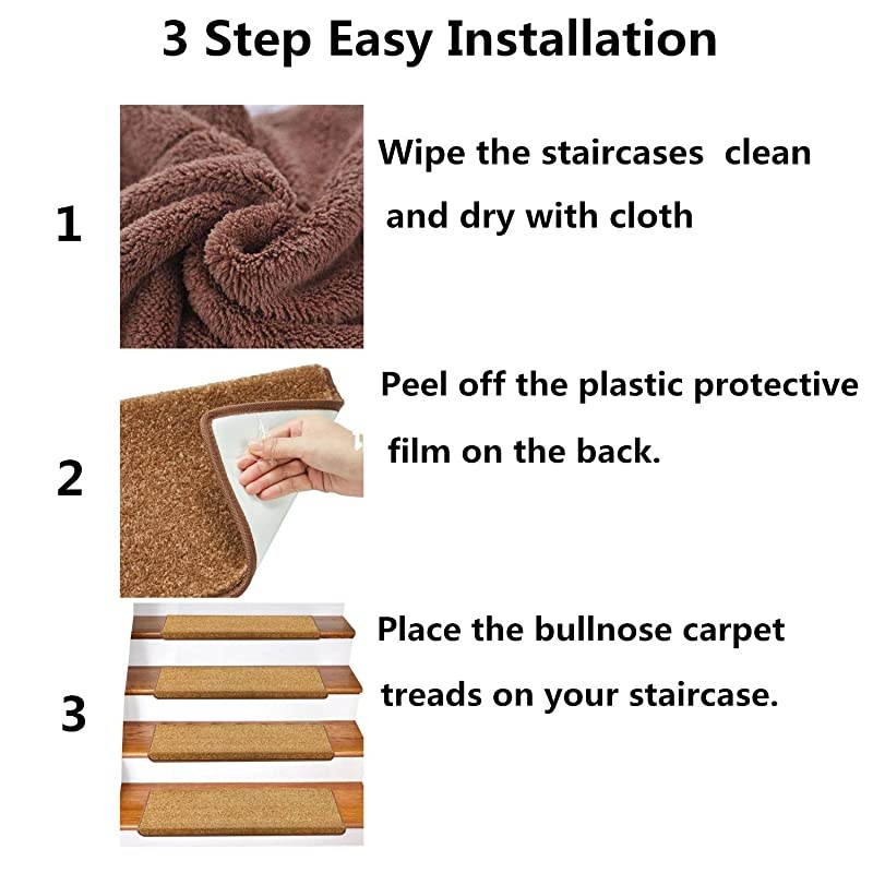 Stair Treads &ndash; Non-Slip Bullnose for Stairs &ndash; Indoor Stair Pads &ndash; Self-Adhesive & Easy Installation &ndash; Pet & Child Friendly &ndash; Skid Resistant & Washable (Set of 14 (10 in&times;30 in), Camel)