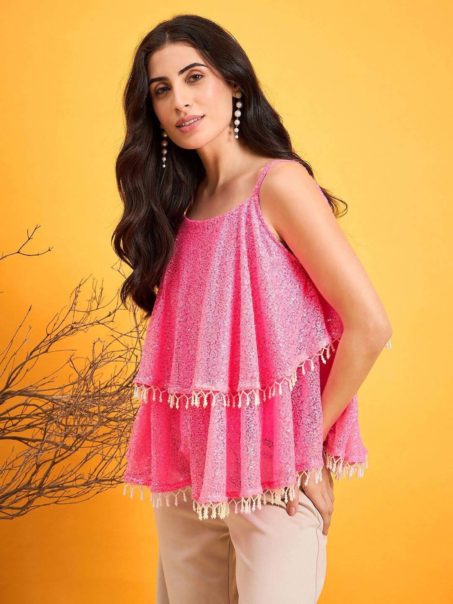 The Kaftan Company Pink Embellished Top