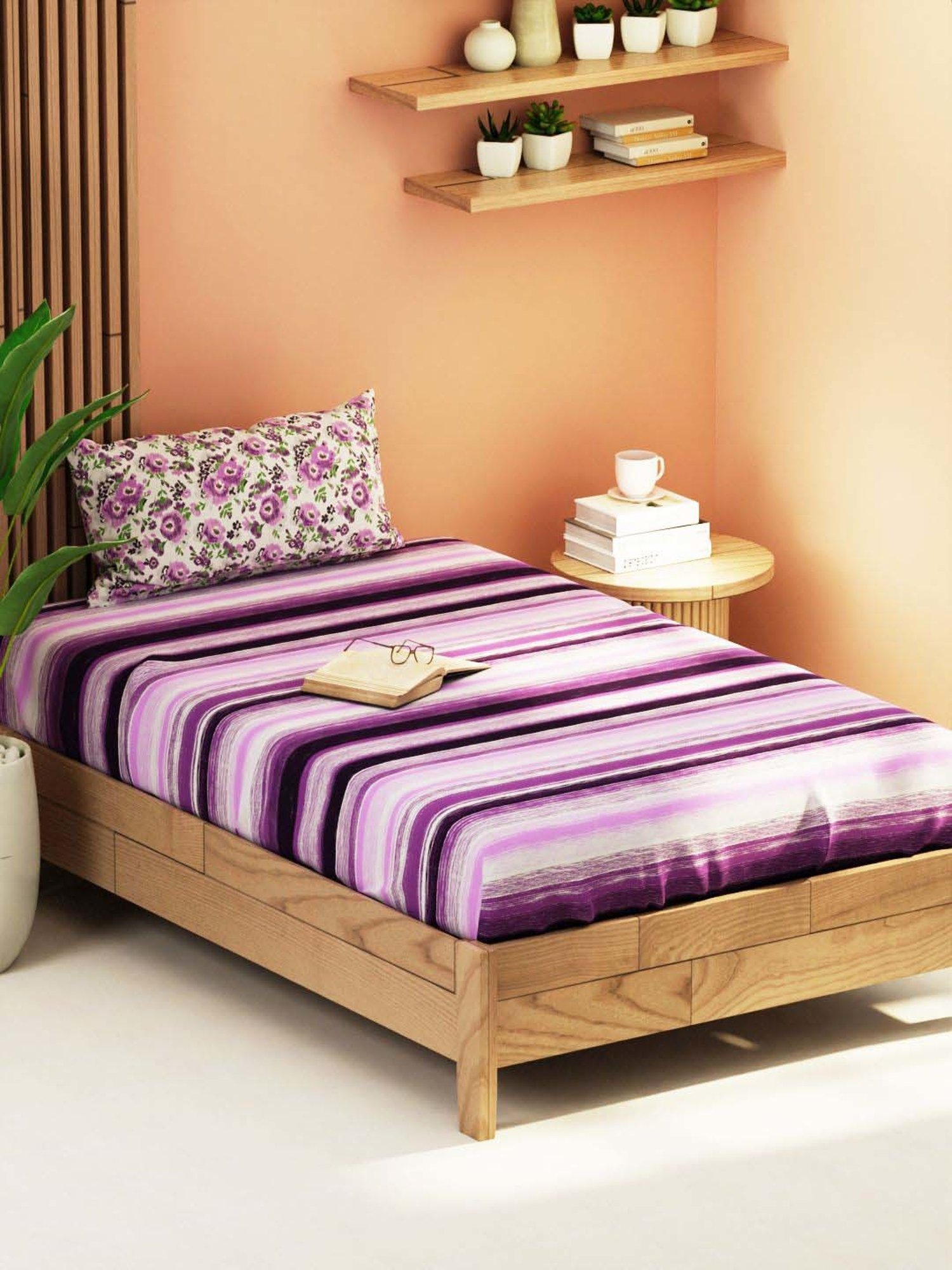 Bianca Bagator Purple 152 TC Micro Fabric Single Bedsheet with 1 Pillow Cover