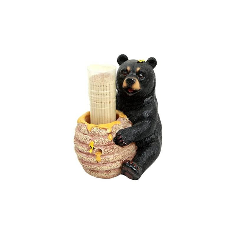 Honey Black Bear With Bee Hive Toothpick Holder Statue With Toothpicks Honeycomb Bear With Bee Hive Pot Figurine