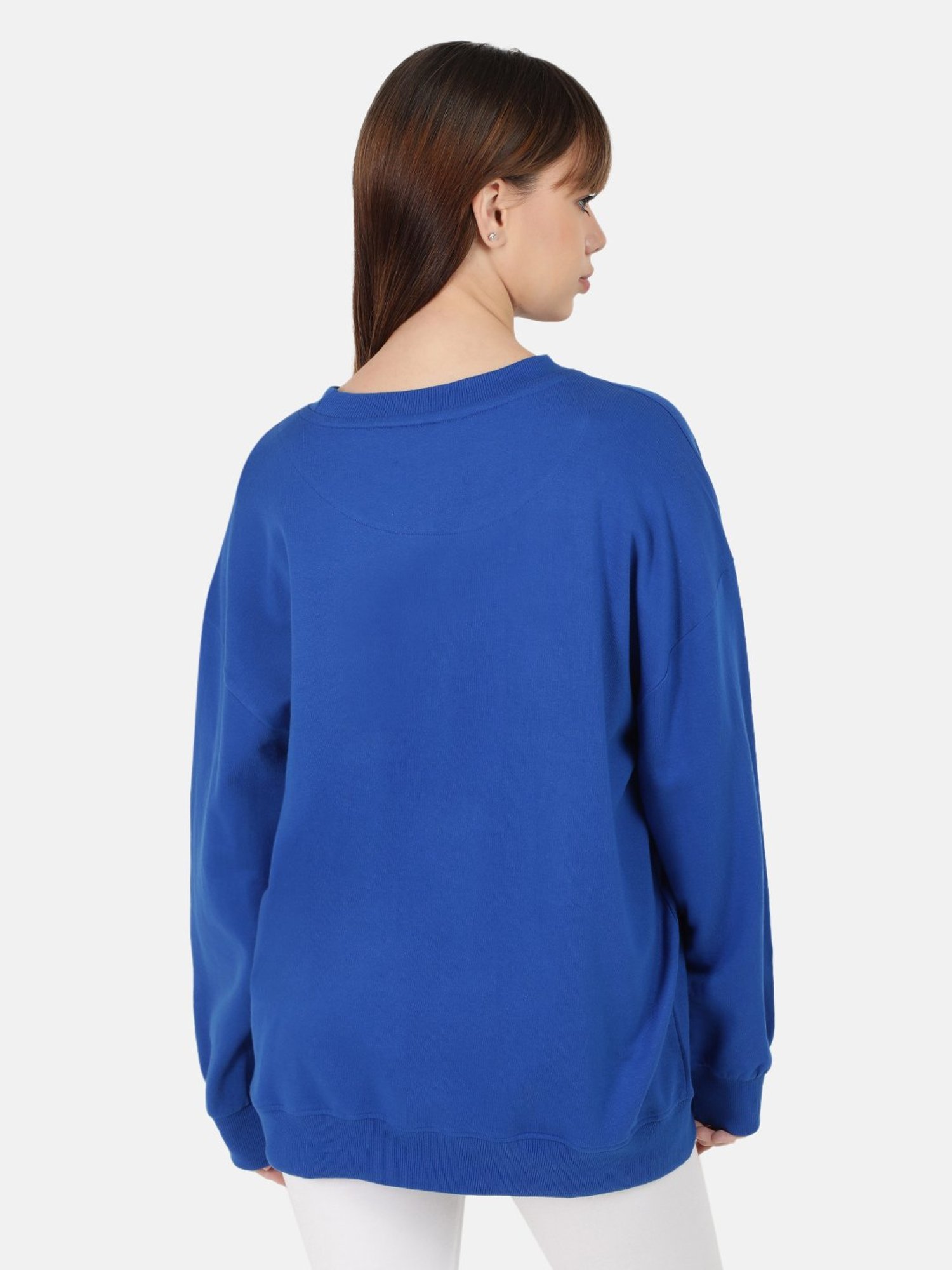 Bene Kleed Blue Cotton Relaxed Fit Oversized Sweatshirt