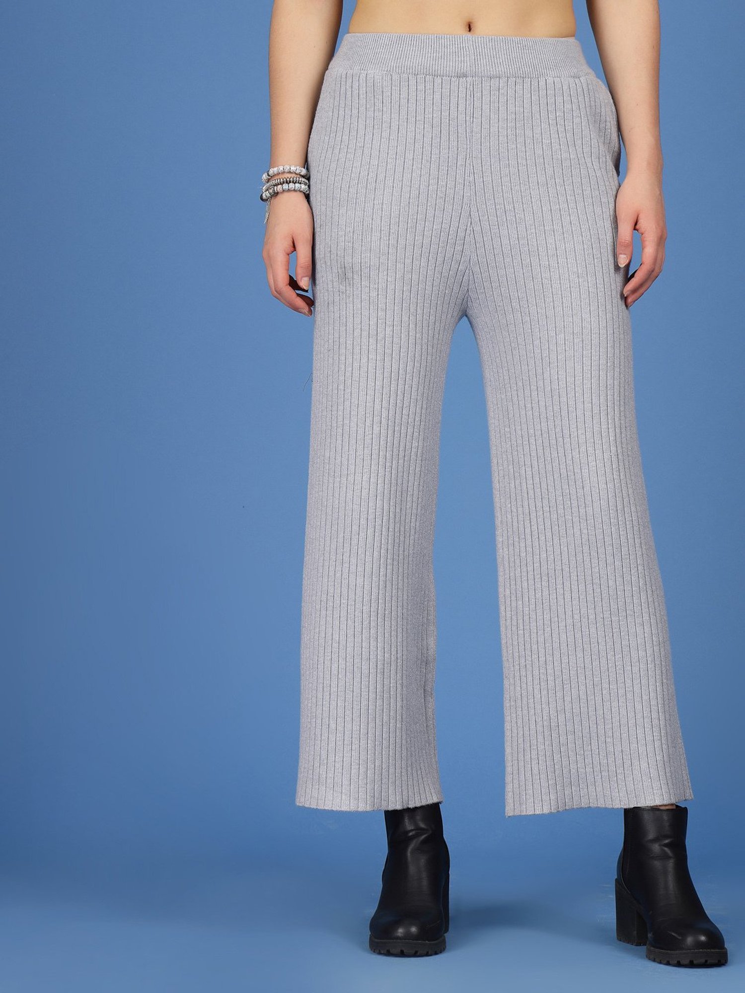 Mafadeny Light Grey Regular Fit Mid Rise Palazzos