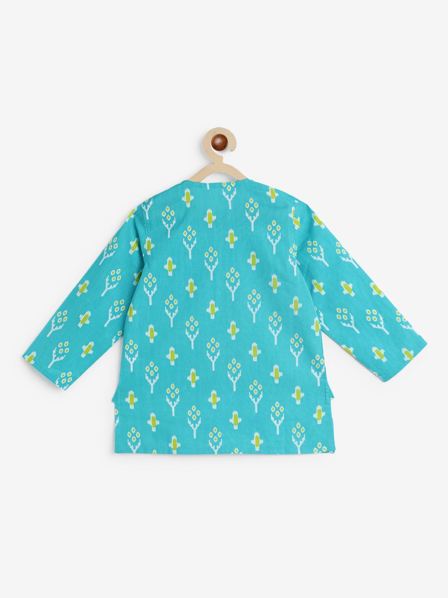 Campana Kids Turquoise & Lime Green Printed Full Sleeves Kurta with Dhoti