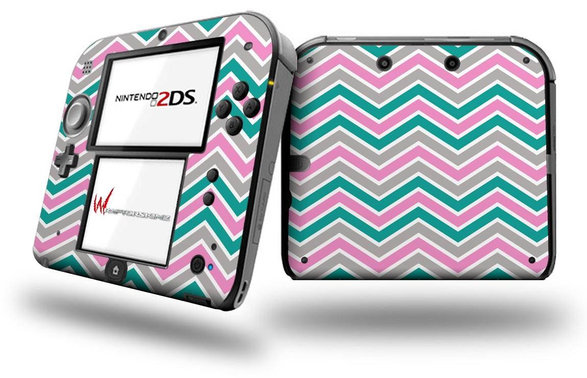 Zig Zag Teal Pink and Gray - Decal Style Vinyl Skin fits Nintendo 2DS