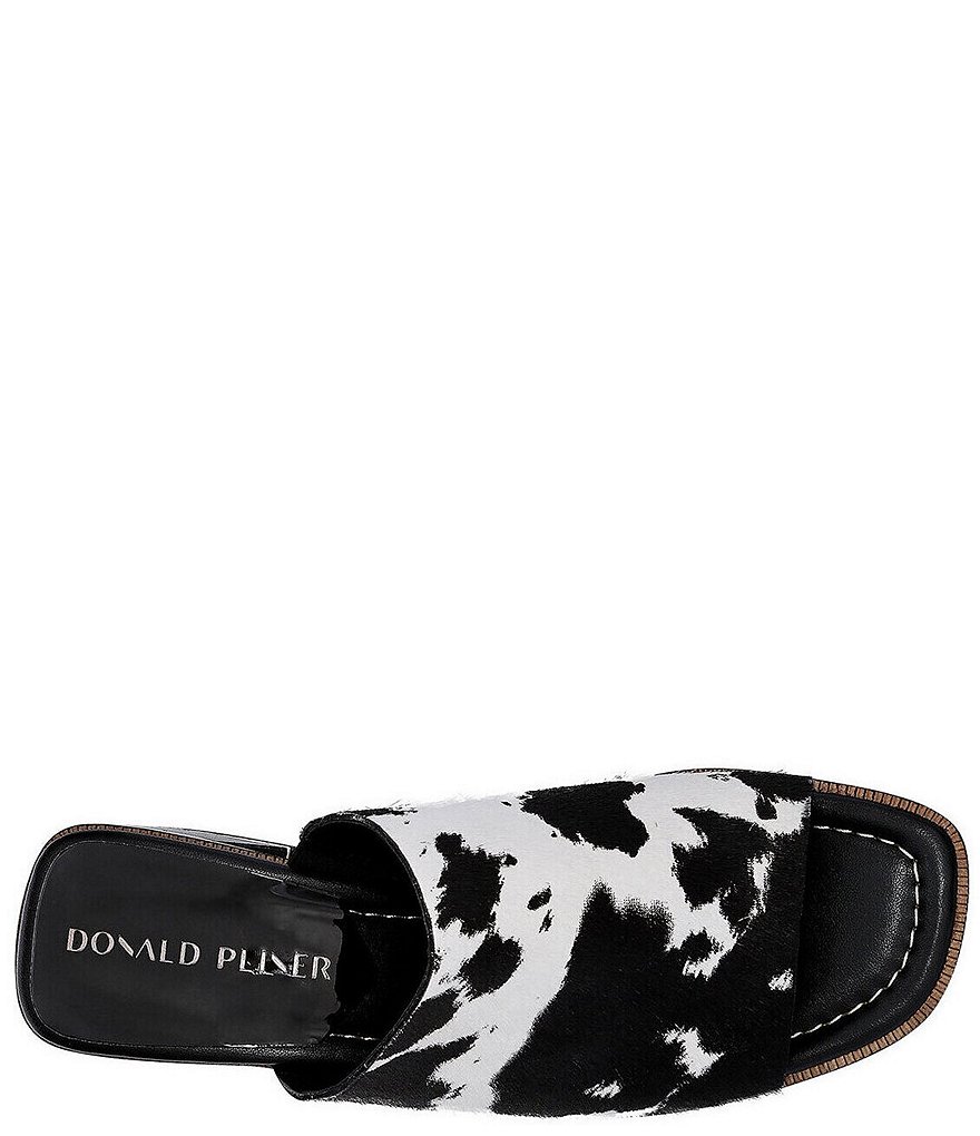 Donald Pliner Hazee Cow Print Calf Hair Block Heel Toe Post Mules
