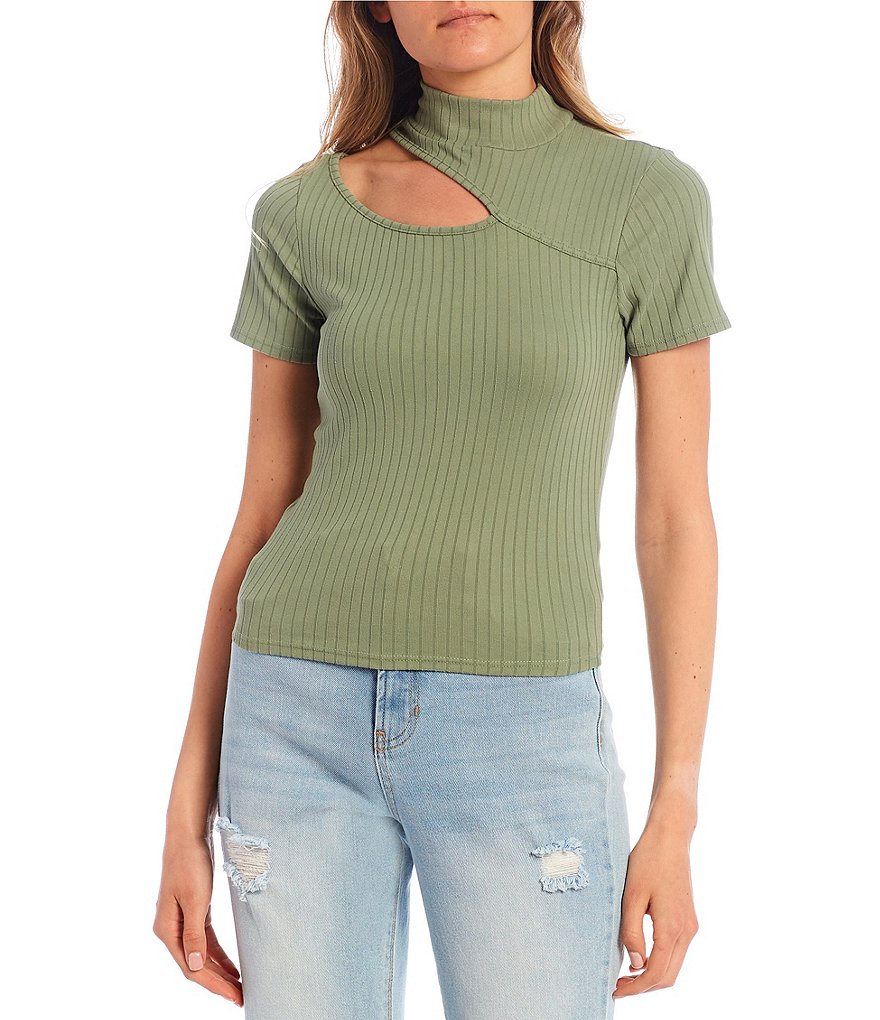 Love & Piece Mock-Neck Button-Side Ribbed Knit Top