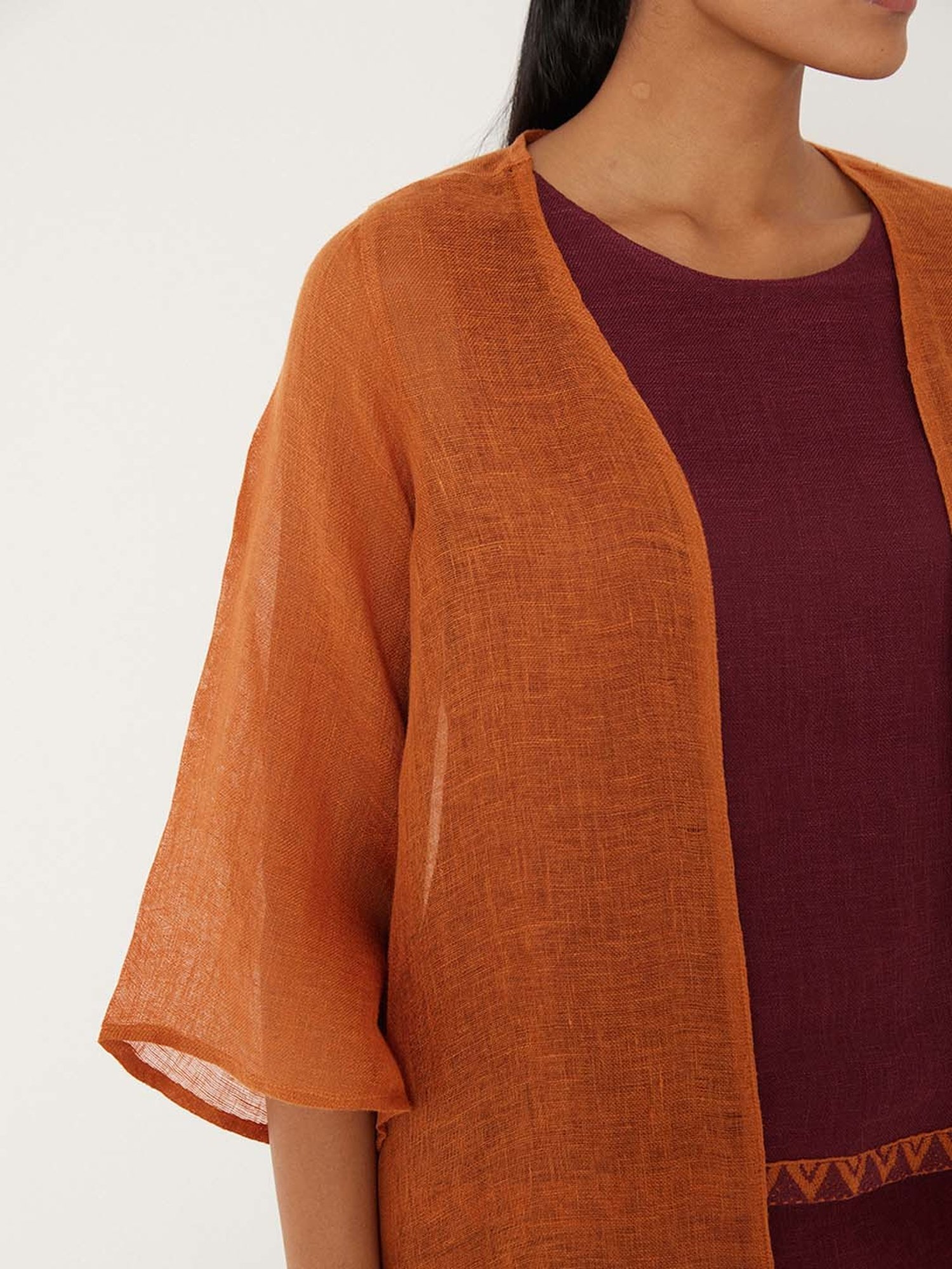 ANCESTRY Orange & Maroon Top & Pant Set With Jacket