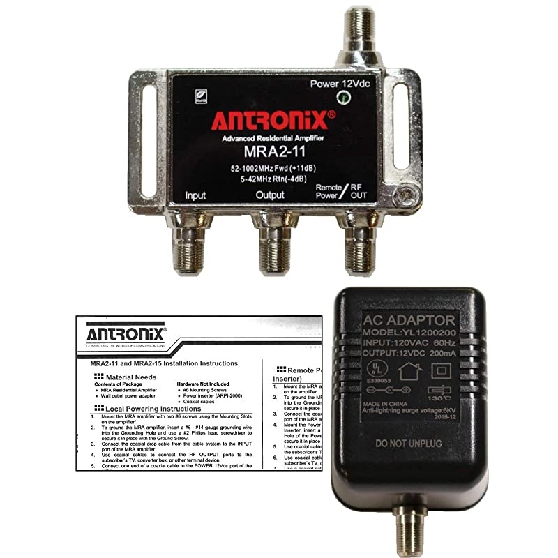 Cable TV RF Broadband 11dB Gain Two Output 5-1002Mhz w/ Power Adapter