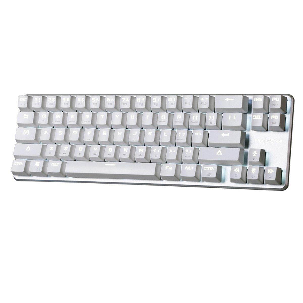Qisan Happy Deals 20% Off Mechanical Keyboard Gaming Keyboard GATERON Red Switch Wired Backlit Mechanical Mini Design (60%) 68 Kyes Keyboard White Silver Magicforce