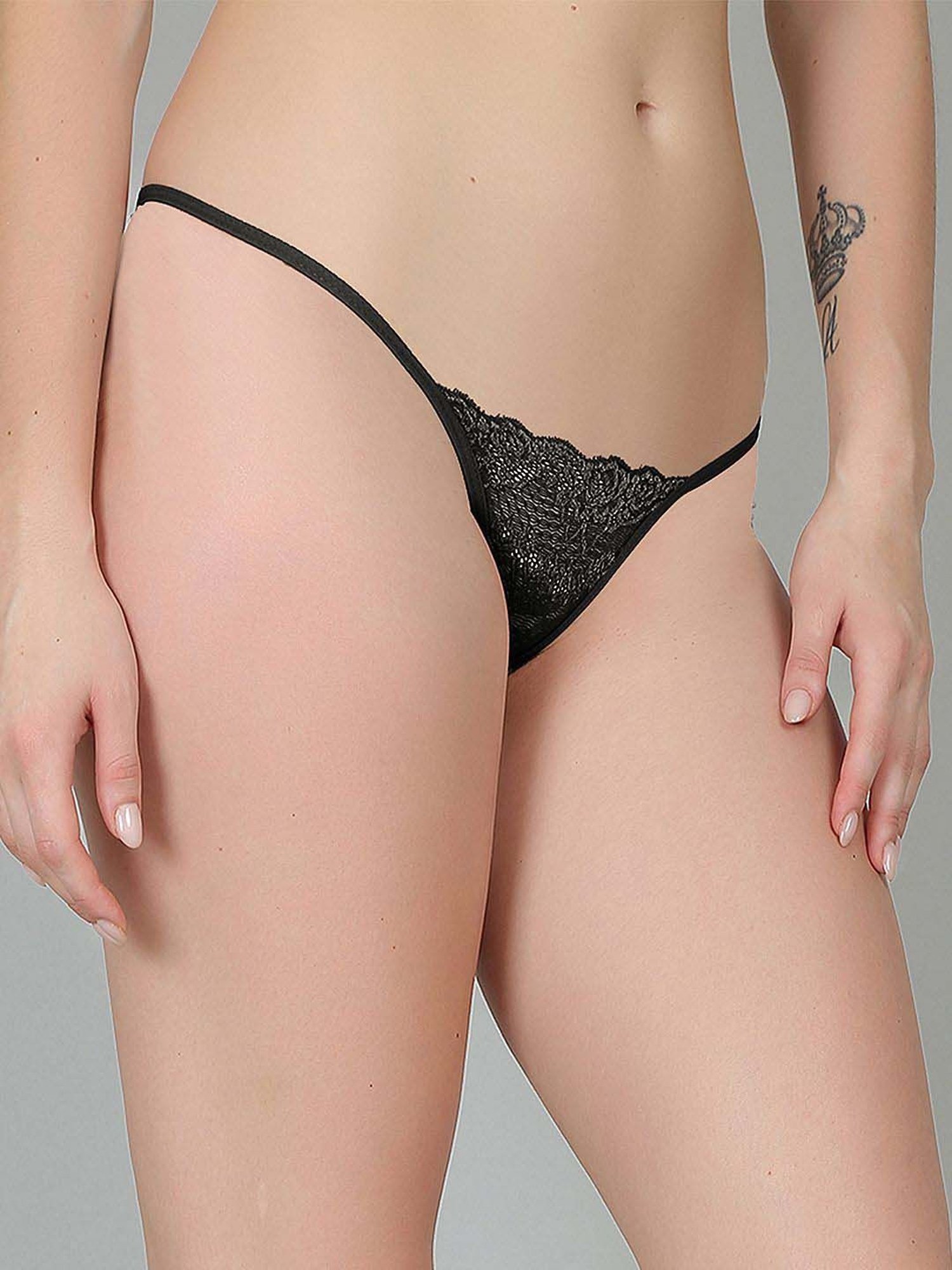 N-Gal Black Lace Work Thong Panty