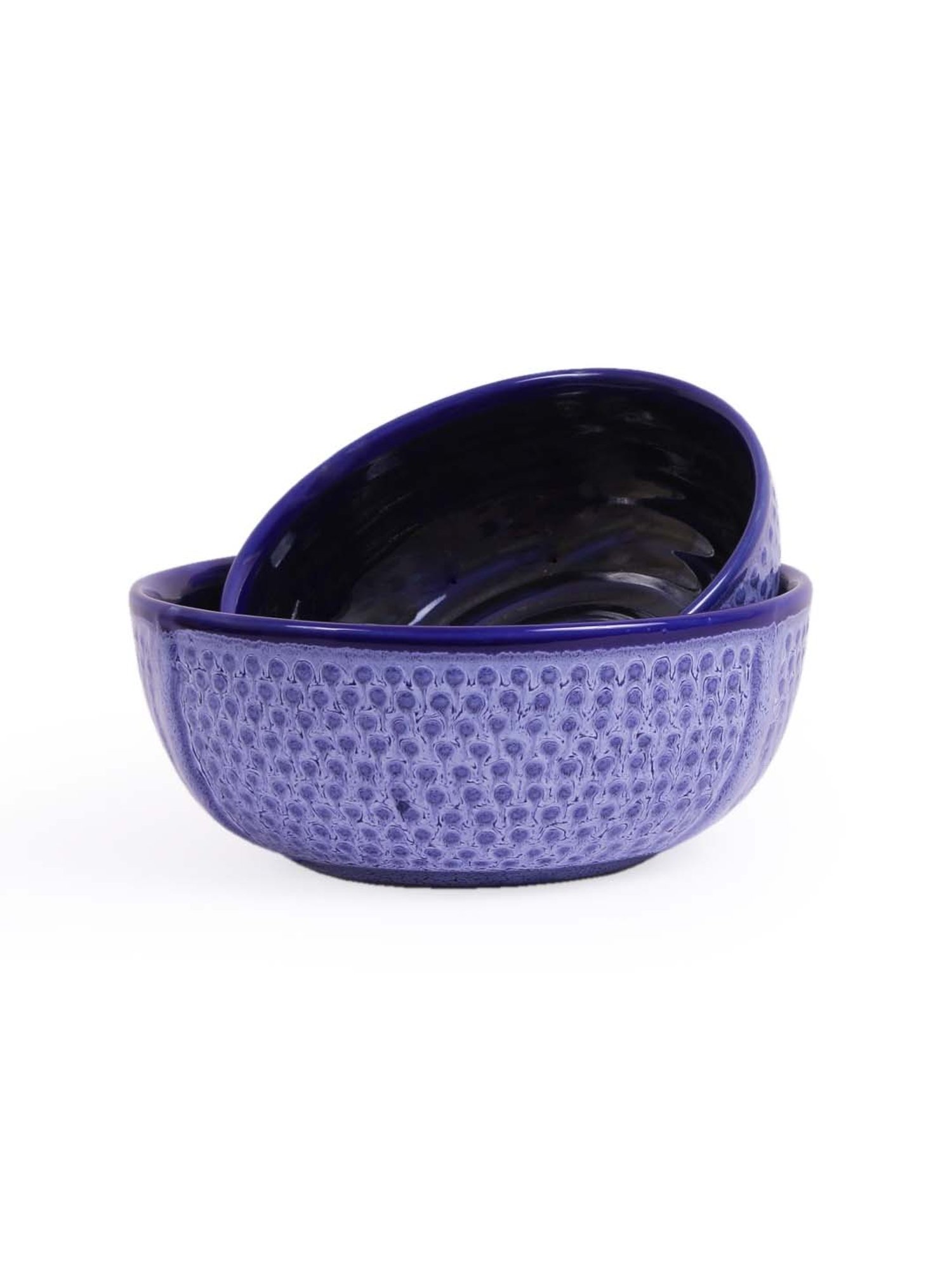 VarEesha Blue Ceramic Serving Bowls (700 ml, 500 ml) - Set of 2
