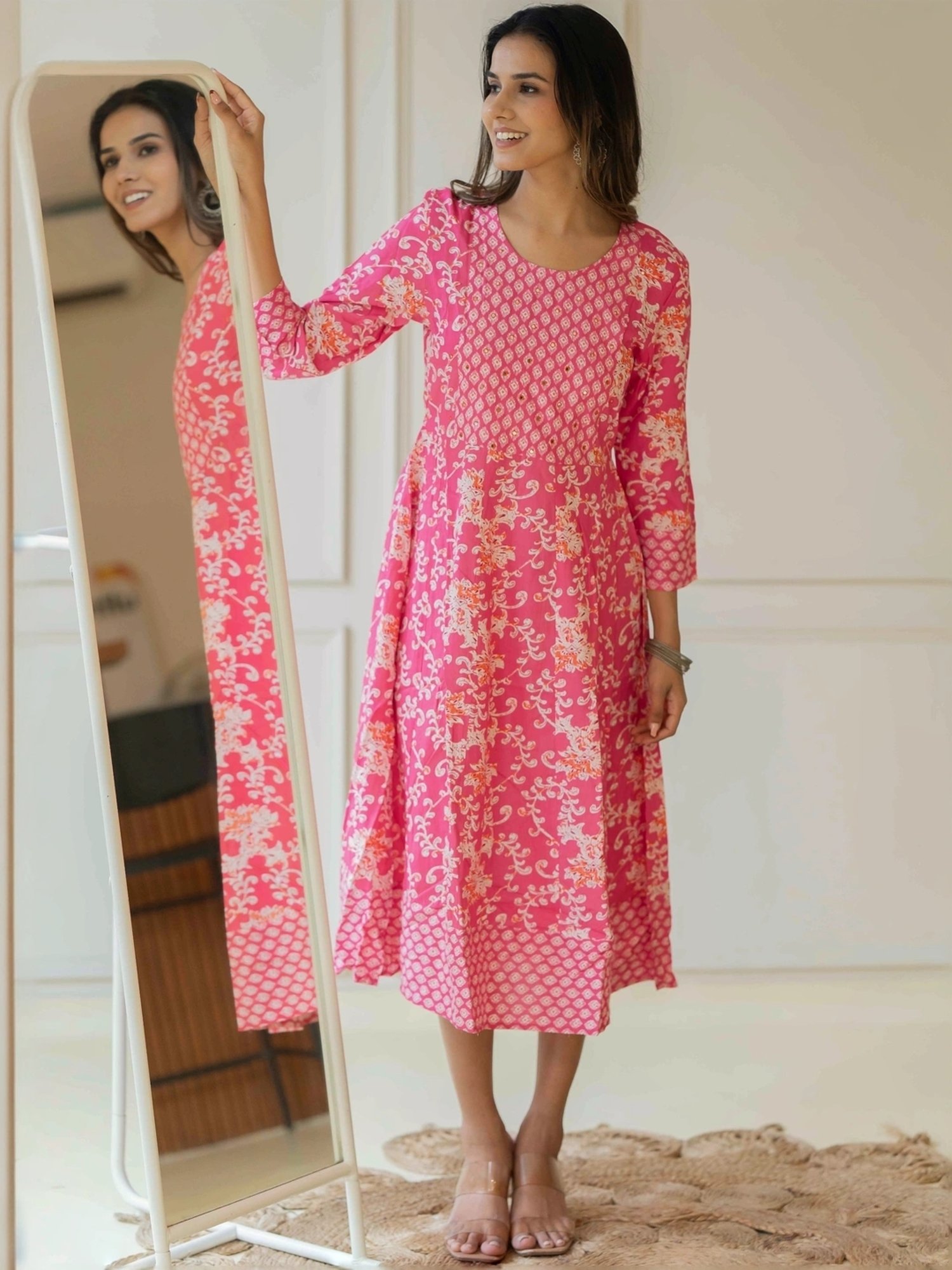 MIRCHI FASHION Pink Cotton Printed A-Line Dress