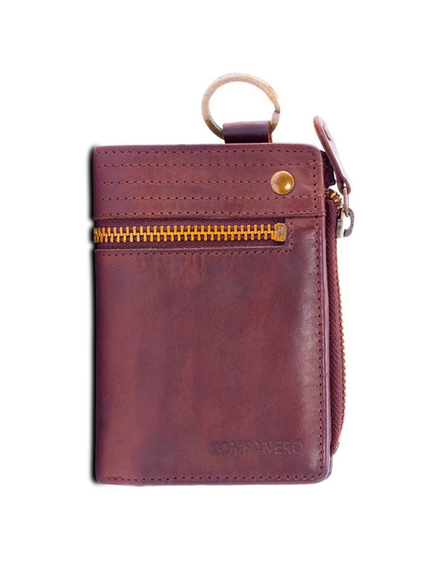 KOMPANERO Harvey Cognac Leather Textured Bi-Fold Wallet