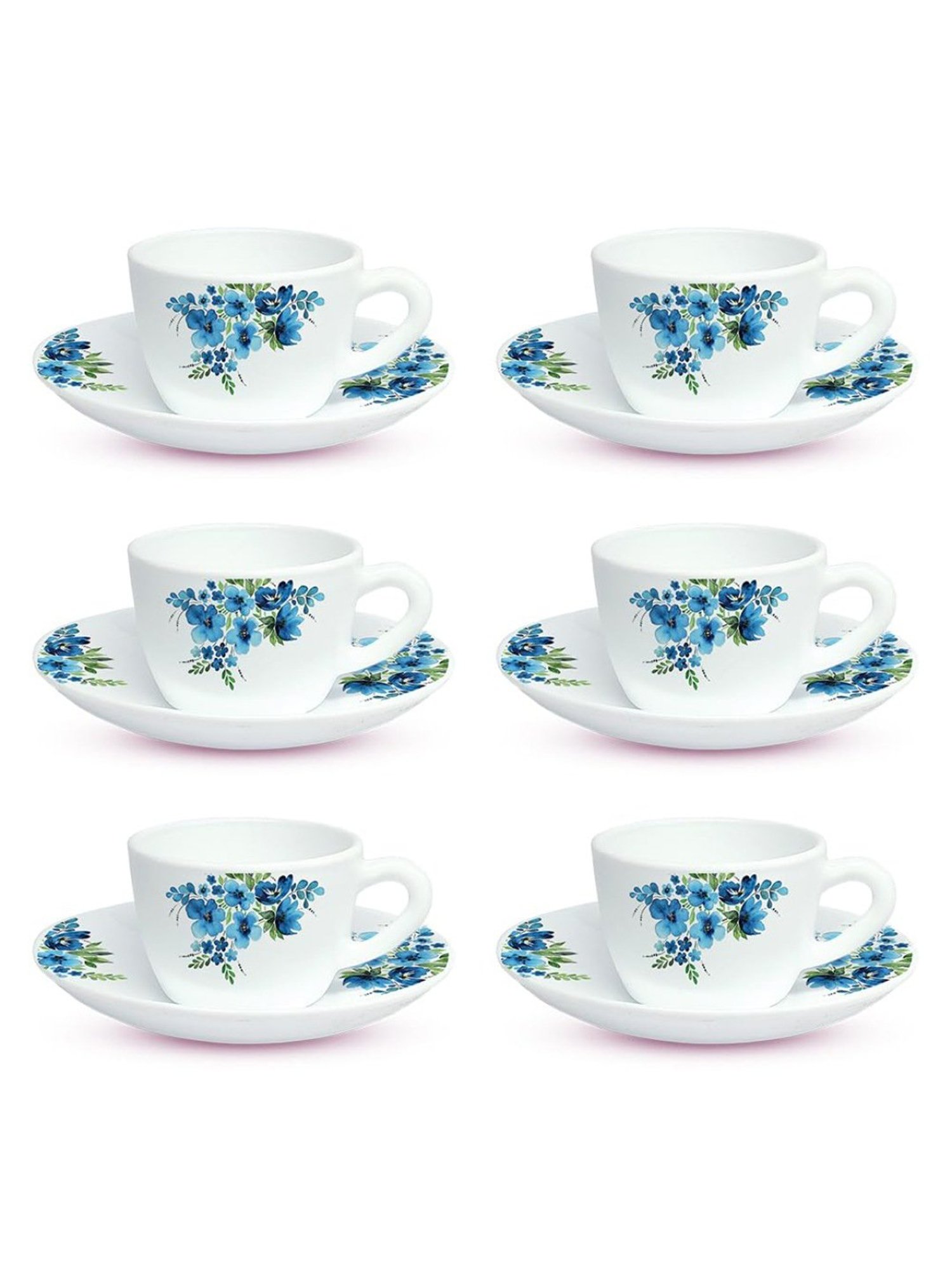 India Circus Floral Blue Bone China Cup Saucer (Set of 8)