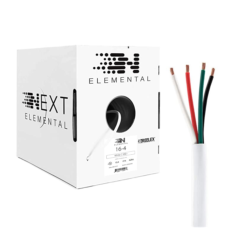 Elemental 164 Speaker Wire 16 AWGGauge 4 Conductor UL Listed in Wall CL2CL3 OxygenFree Copper OFC 500 Foot Bulk Cable Pull Box White