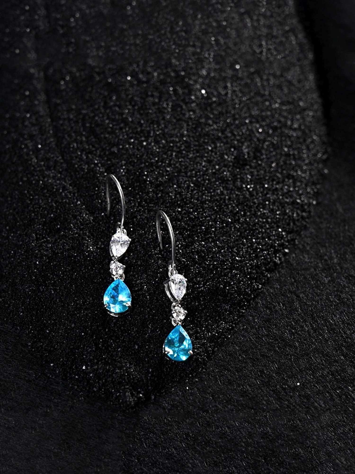 Clara 925 Silver Rhodium-Plated Swiss Zirconia Pear Solitaire Dangler Earrings