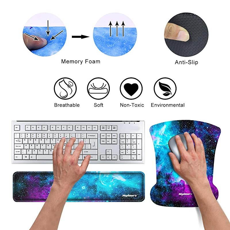 Wrist Rests for Keyboard and Mouse Comfortable Memory Foam Wrist Support Pad Ergonomic Design Easy Typing for Office Home Gaming Using