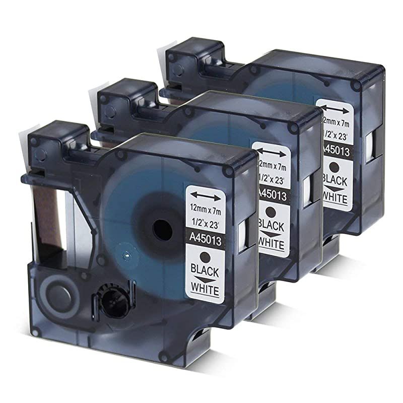 Compatible Label Tape Replacement for DYMO Label Cassette 1/2 Inch Black on White Tape D1 45013 S0720530 for LabelManager 280 160 360D 420P 450D Refill Cartridge, 3 Pack