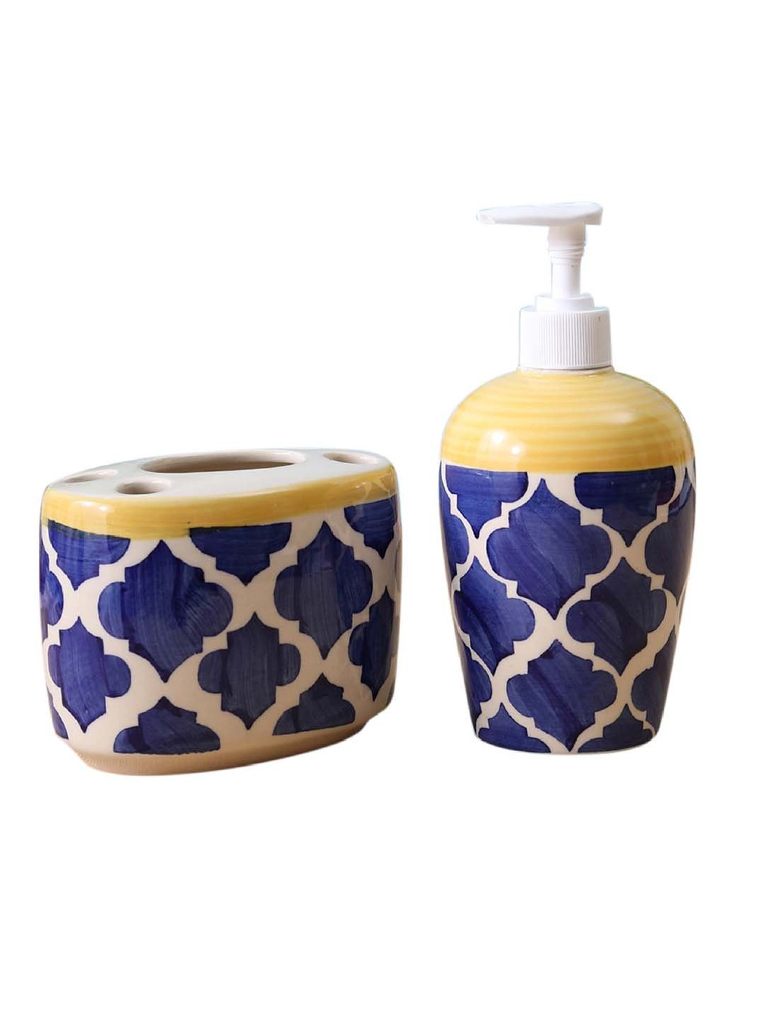 VarEesha Moroccan Navy Blue & Yellow Ceramic Bath Accessories - Set of 2